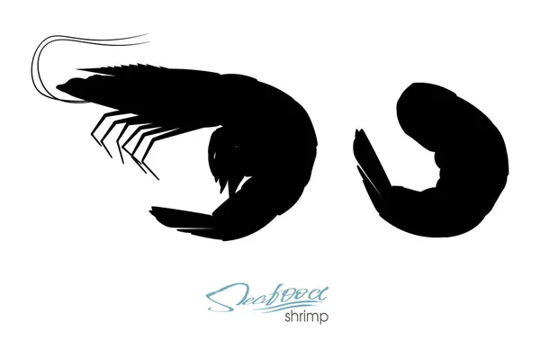 Camarones silueta. Camarones de silueta lineal. Insignia de camarones para el diseño de envasado y mercado de mariscos, envasado de alimentos o diseño temático de animales marinos bajo el agua. Ilustración vectorial . — Vector de stock