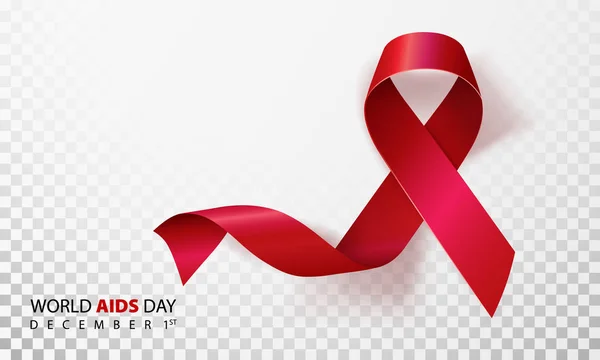 Gerçekçi kırmızı kurdele, Dünya AIDS günü sembolü, 1 Aralık, vektör çizim