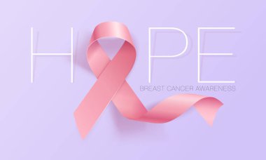 Gerçekçi pembe kurdele, meme kanseri bilinçlendirme sembolü. Vektör çizim