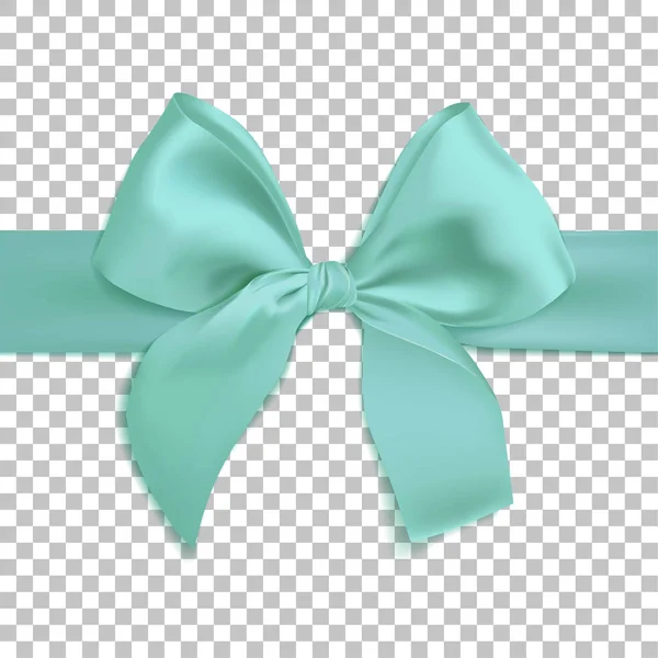 Realistic turquoise bow isolated on transparent background. Template for brochure or greeting card. Vector illustration. — Stock Vector