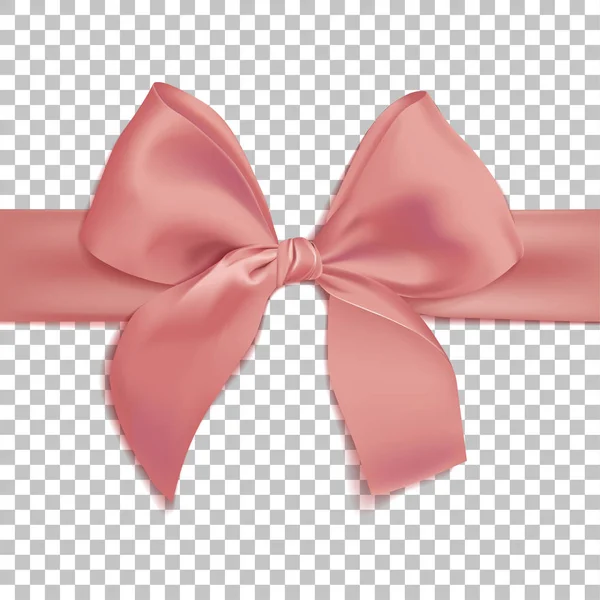 Realistic pink bow isolated on transparent background. Template for brochure or greeting card. Vector illustration. — Stock Vector