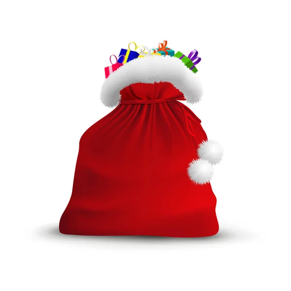 Bolsa de Navidad abierta de Santa Claus aislada sobre fondo blanco. Ilustración realista vectorial . — Archivo Imágenes Vectoriales