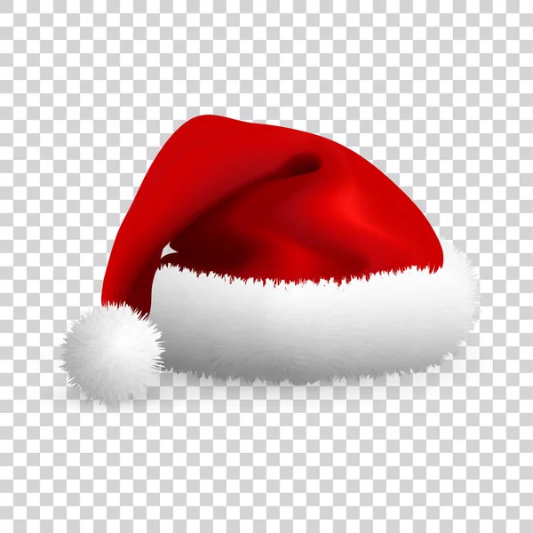 Saydam arka plan üzerinde izole Santa Claus şapka. Gerçekçi vektör. 3D çizim.