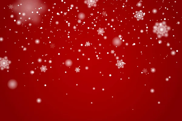 Neve caindo fundo. Vetor mágica véspera de Natal queda de neve. Branco brilho flocos de neve caindo no fundo vermelho . — Vetor de Stock