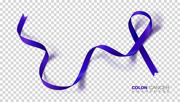 Mes de Conciencia del Cáncer de Colón. Cinta de color azul oscuro aislada sobre fondo transparente. Cáncer colorrectal. Plantilla de diseño vectorial para póster . — Vector de stock