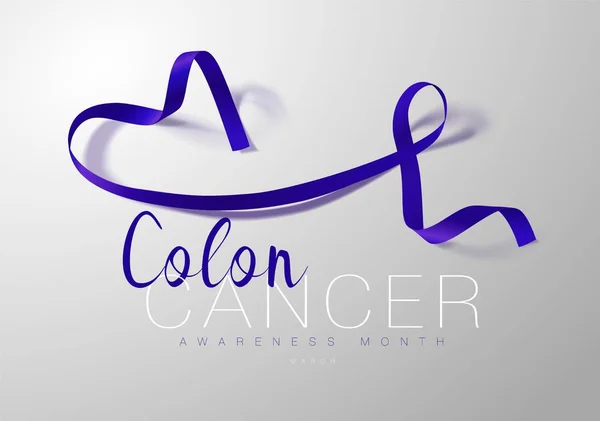 Colon Cancer Awareness Calligraphy Poster Design. Cinta azul oscuro realista. Marzo es el Mes de la Conciencia del Cáncer. Vector — Vector de stock