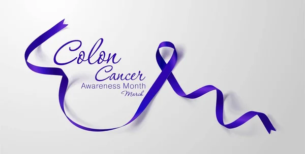 Colon Cancer Awareness Calligraphy Poster Design. Cinta azul oscuro realista. Marzo es el Mes de la Conciencia del Cáncer. Vector — Vector de stock