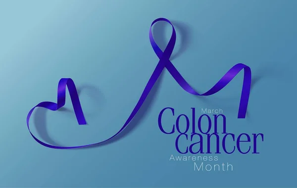 Colon Cancer Awareness Calligraphy Poster Design. Cinta azul oscuro realista. Marzo es el Mes de la Conciencia del Cáncer. Vector — Vector de stock