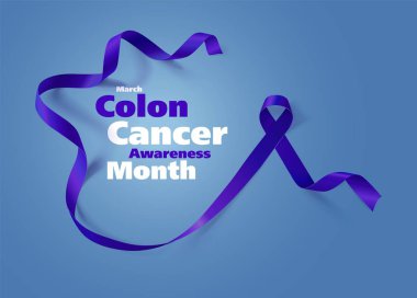 Kolon kanseri bilinçlendirme hat afiş tasarımı. Gerçekçi koyu mavi renk şerit. Mart kanseri duyarlılığı ayı olduğunu. Vektör çizim