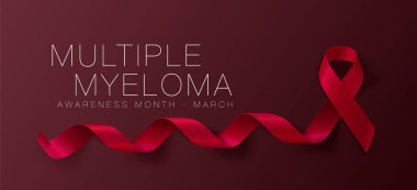 Multipl Miyelom farkındalığı hat afiş tasarımı. Gerçekçi Bordo şerit. Mart kanseri duyarlılığı ayı olduğunu. Vektör çizim