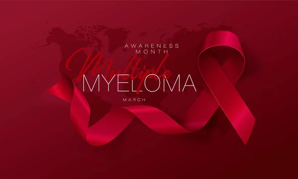 Multiple Myelom Awareness Kalligraphie Poster Design Realistisches Bordeauxrotes Band März — Stockvektor