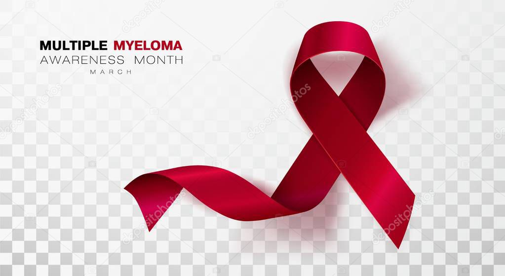 Multiple Myeloma Awareness Month. Burgundy Color Ribbon Isolated On Transparent Background. Vector Design Template For Poster. Illustration