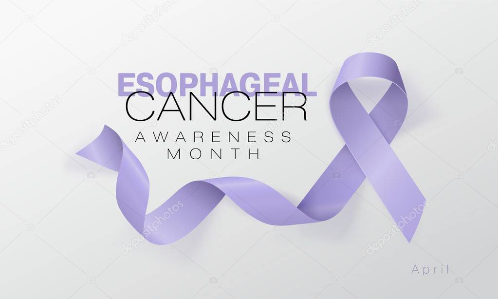 Esophageal Cancer Awareness Calligraphy Poster Design. Realistic Periwinkle Ribbon. April is Cancer Awareness Month. Vector