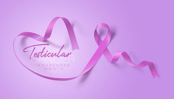 Testicular Cancer Awareness Calligraphy Poster Design. Realistic Orchid Ribbon. April is Cancer Awareness Month. Vector
