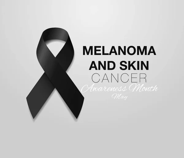 Melanoma y conciencia del cáncer de piel Caligrafía Diseño de póster. Cinta negra realista. Mayo es el Mes de Concientización sobre el Cáncer. Vector — Vector de stock