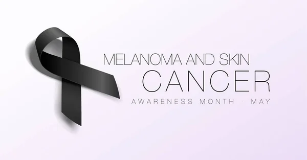 Melanoma y conciencia del cáncer de piel Caligrafía Diseño de póster. Cinta negra realista. Mayo es el Mes de Concientización sobre el Cáncer. Vector — Vector de stock