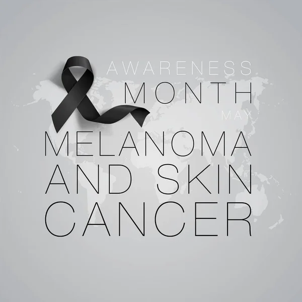 Melanoma y conciencia del cáncer de piel Caligrafía Diseño de póster. Cinta negra realista. Mayo es el Mes de Concientización sobre el Cáncer. Vector — Vector de stock