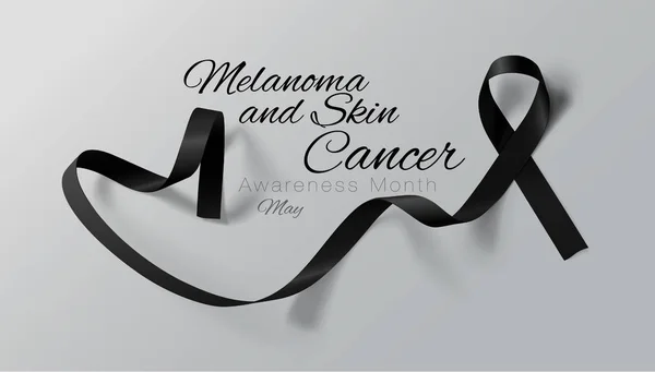 Melanoma és a bőr rák tudatosság kalligráfia poszter Design. Reális fekete szalag. Május Cancer Awareness hónap. Vektor — Stock Vector