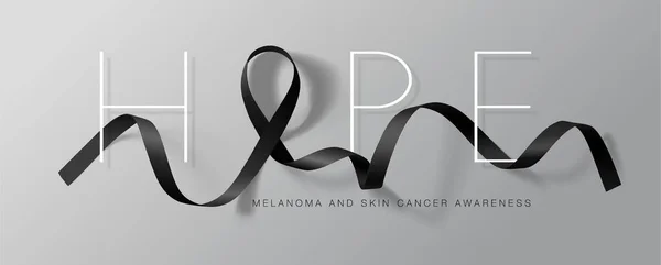 Mélanome et sensibilisation au cancer de la peau Calligraphie Poster Design. J'espère. Ruban noir réaliste. Mai est le Mois de sensibilisation au cancer. Vecteur — Image vectorielle