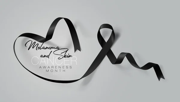 黑色素瘤和皮肤癌意识书法海报设计。逼真的黑丝带五月是癌症意识月。向量 — 图库矢量图片