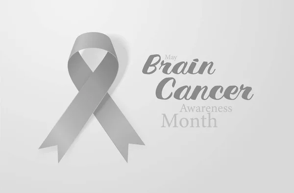 Gehirnkrebs Bewusstsein Kalligraphie Poster-Design. Realistisches graues Band. Mai ist Monat des Krebsbewusstseins. Vektor — Stockvektor
