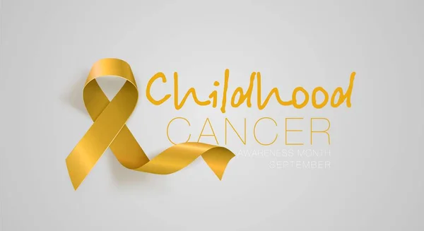 Childhood Cancer Awareness Calligraphy Poster Design (en inglés). Cinta de oro realista. Septiembre es el Mes de la Conciencia del Cáncer. Vector — Vector de stock