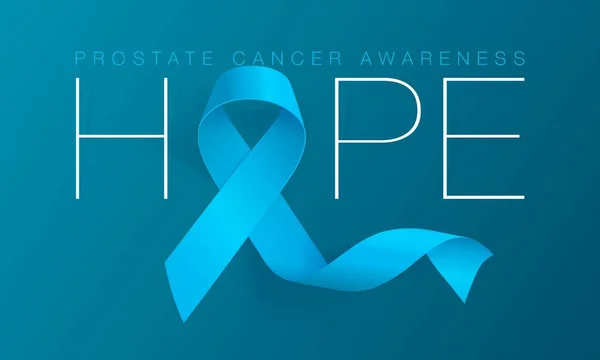 Hoop. Prostaatkanker bewustzijn kalligrafie poster design. Realistisch licht blauw lint. September is de maand van kanker bewustzijn. Vector — Stockvector