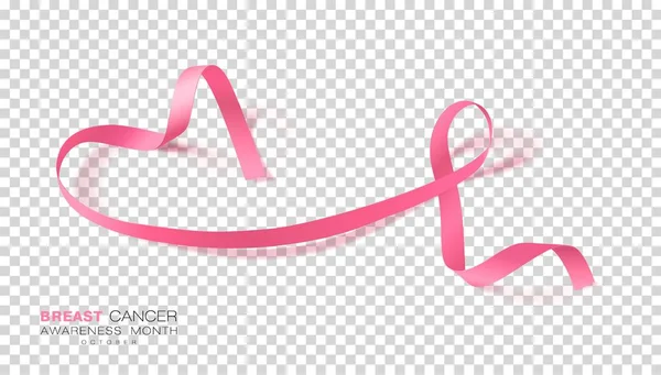 Mes de concientización sobre el cáncer de mama. Cinta de color rosa aislada sobre fondo transparente. Plantilla de diseño vectorial para póster . — Vector de stock