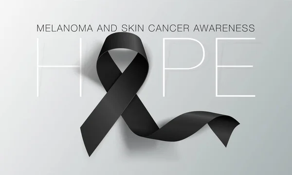 Melanoma y conciencia del cáncer de piel Caligrafía Diseño de póster. Esperanza. Cinta negra realista. Mayo es el Mes de Concientización sobre el Cáncer. Vector — Vector de stock