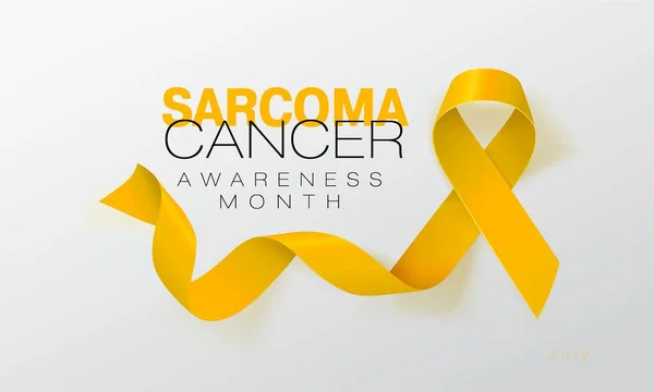 Sarcoma e Ossa Cancro Consapevolezza Calligrafia Poster Design. Nastro giallo realistico. Luglio è il mese della consapevolezza del cancro. Vettore — Vettoriale Stock