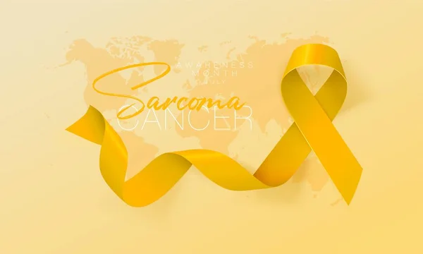 Sarcoma y cáncer óseo Caligrafía Diseño de póster. Cinta amarilla realista. Julio es el Mes de la Conciencia del Cáncer. Vector — Vector de stock