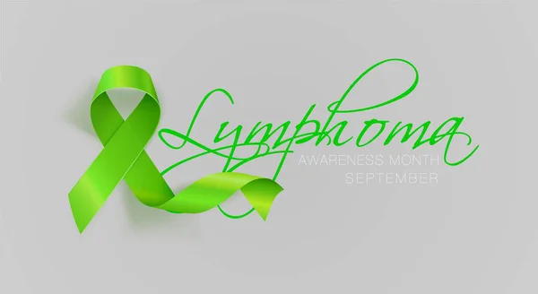 Lymphoma Awareness Calligraphy Poster Design. Cinta verde lima realista. Septiembre es el Mes de la Conciencia del Cáncer. Vector — Vector de stock