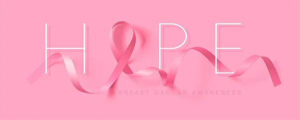 आशा आहे. स्तन कर्करोग जागरूकता कॅलिग्राफी पोस्टर डिझाइन. वास्तववादी गुलाबी रिबन. ऑक्टोबर हा कॅन्सर जागरूकता महिना आहे. व्हेक्टर इलस्ट्रेशन — स्टॉक व्हेक्टर