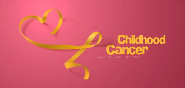 Dzieciństwa Cancer świadomości kaligrafia plakat projekt. Realistyczne złotą tasiemką. Wrzesień to miesiąc świadomości raka. Wektor — Wektor stockowy