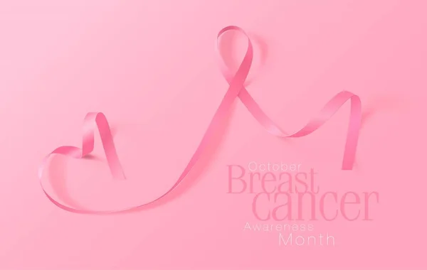 Consapevolezza del cancro al seno Calligrafia Poster Design. Nastro rosa realistico. Ottobre è il mese della consapevolezza del cancro. Illustrazione vettoriale — Vettoriale Stock