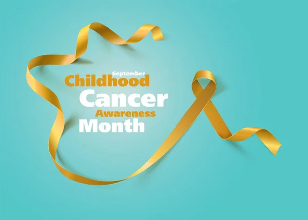 Childhood Cancer Awareness kalligrafie Poster ontwerpen. Realistische gouden lint. September is de maand van de voorlichting van kanker. Vector — Stockvector