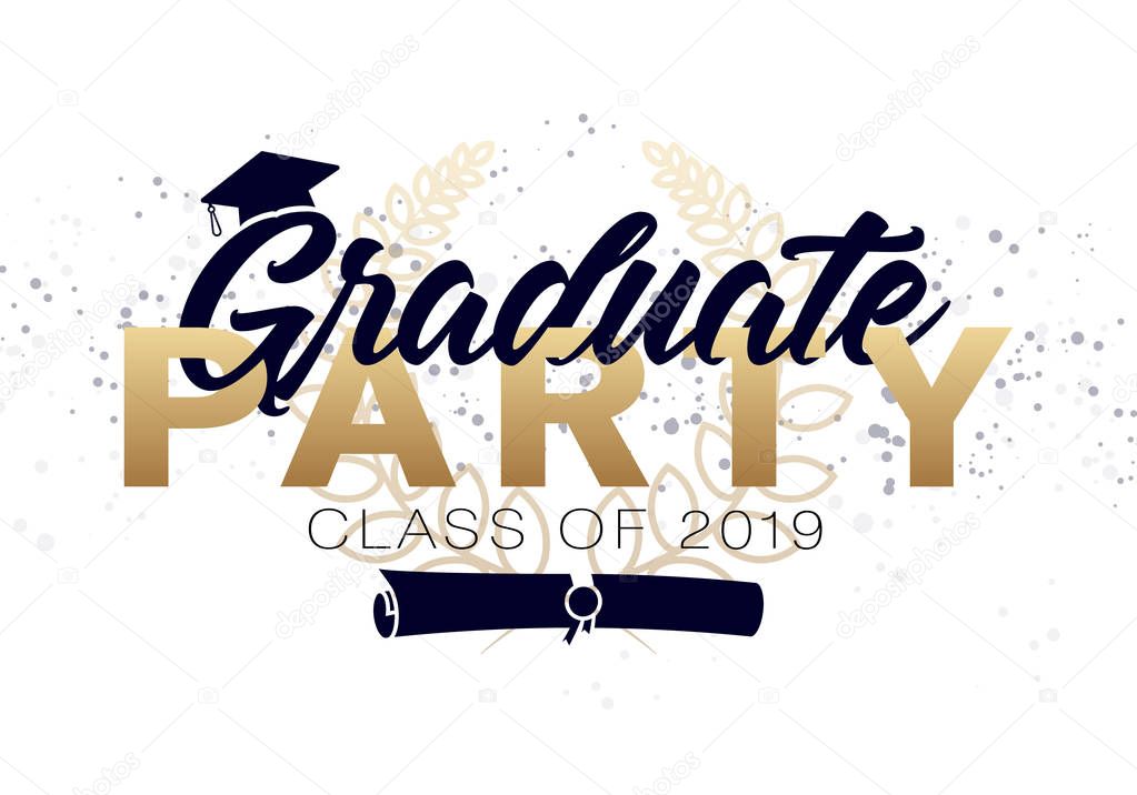 Graduation label. Vector text for graduation design, congratulation event, party, high school or college graduate. Lettering Class of 2019 for greeting, invitation card