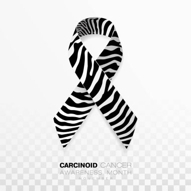 Karsinoid Kanseri Farkındalık ay. Şeffaf arka planda yalıtılmış Zebra şerit renk şerit. Vektör tasarım şablonu poster Için.