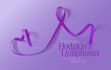 Hodgkin Lenfoma Farkındalık Kaligrafi Poster Tasarımı. Gerçekçi Mor Kurdele. Eylül Kanser Farkındalık Ay. Vektör