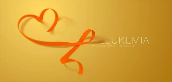 Leucémie Sensibilisation Calligraphie Poster Design Ruban Orange Réaliste Septembre Est — Image vectorielle