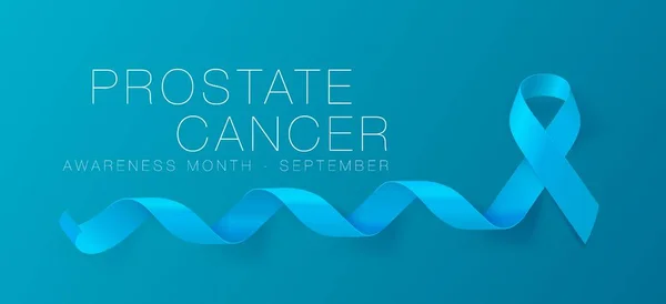 Caligrafía del conocimiento del cáncer de próstata Diseño de póster. Cinta azul claro realista. Septiembre es el Mes de la Conciencia del Cáncer. Vector — Vector de stock