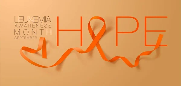 Hope. Leukemia Awareness Calligraphy Poster Design. Realistic Orange Ribbon. September is Cancer Awareness Month. Vector