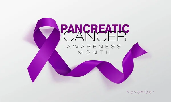 Pancreatic Cancer Awareness Calligraphy Poster Design. Ruban violet réaliste. Novembre est le Mois de la sensibilisation au cancer. Illustration vectorielle — Image vectorielle