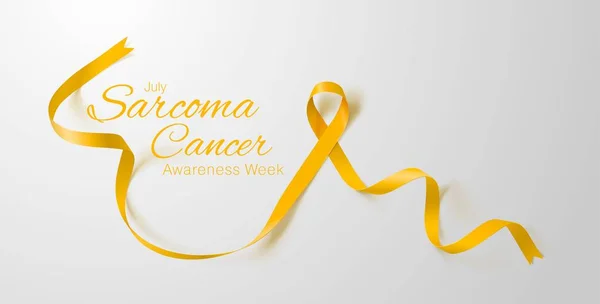Sarcoma and Bone Cancer Awareness Calligraphy Poster Design. Realistic Yellow Ribbon. July is Cancer Awareness Month. Vector