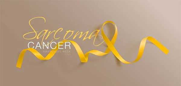 Kaligrafie design plakátu pro sarcoma a rakovinu kostí. Realistická žlutá stuha. Červenec je měsíc povědomí o rakovině. Vektorové — Stockový vektor