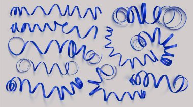 Gri arkaplanda gerçekçi koyu mavi kurdeleler. Vektör çizimi. Kutlama kartı, bayram, pankart, hediye vs. için kullanılabilir.