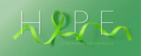 Lymphoma Awareness Calligraphy Poster Design. Cinta verde lima realista. Septiembre es el Mes de la Conciencia del Cáncer. Vector — Vector de stock