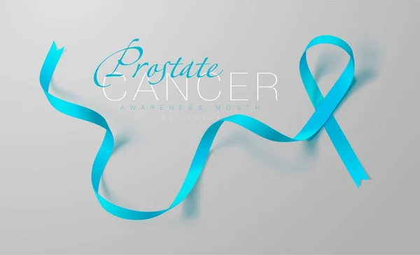 Projektowanie plakatów do kaligrafii świadomości raka prostaty. Realistyczne światło niebieskie wstążki. Wrzesień jest miesiąc świadomości raka. Wektor — Wektor stockowy
