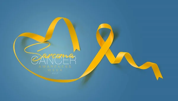 Sarcoma i rak kości świadomości kaligrafia plakat Design. Realistyczna żółta wstążka. Lipiec jest miesiąc świadomości raka. Wektor — Wektor stockowy