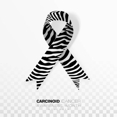 Karsinoid Kanseri Farkındalık ay. Şeffaf arka planda yalıtılmış Zebra şerit renk şerit. Vektör tasarım şablonu poster Için.